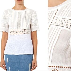 Rebecca Taylor Novelty Broderie Anglais‎ White Linen Tee 8
